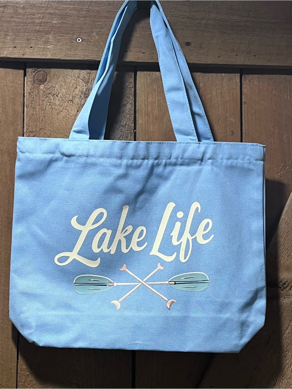 Hand Crafted Light Blue "Lake Life" Canvas Tote